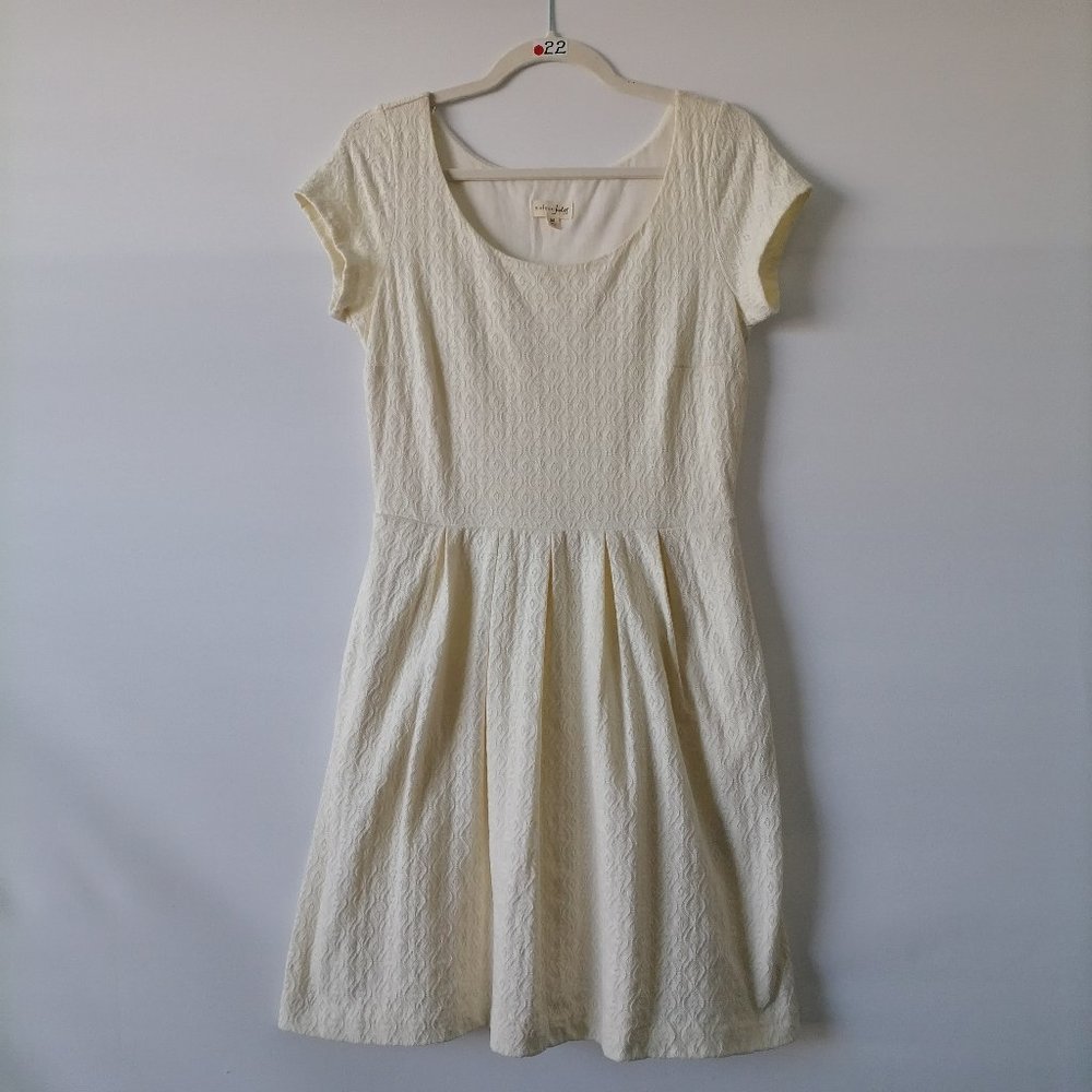 Maison Womens Cream Cap Sleeve Textured Pockets Short A-Line Dress Size M